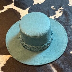 Turquoise faux velvet western hat
